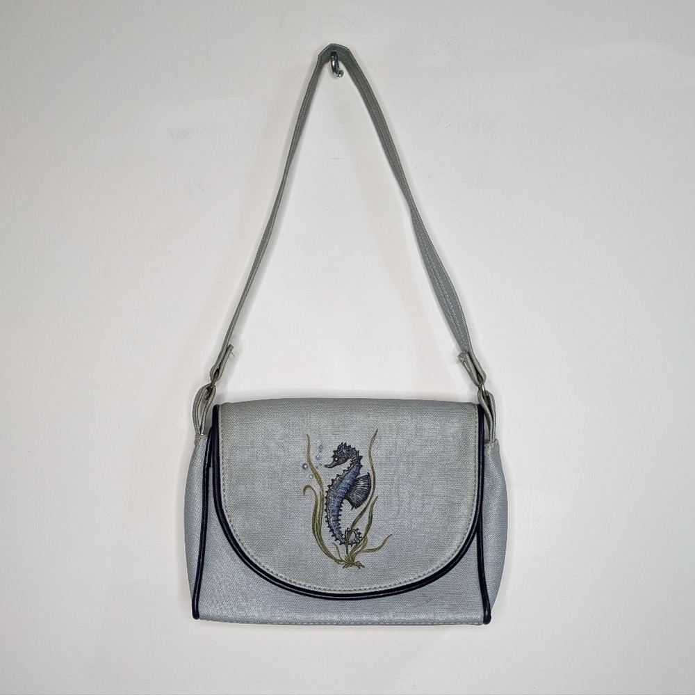 ✨3/$15 Vintage Florida Keys Blue Seahorse Shoulder Bag